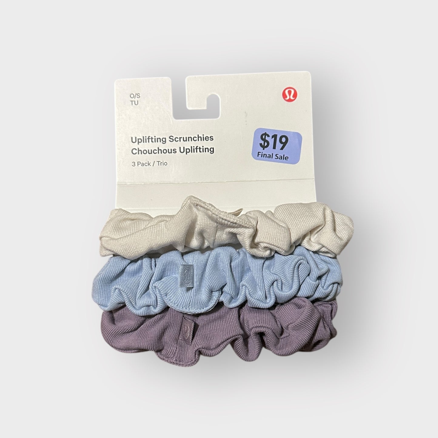 Uplifting Scrunchies 3 Pack Purple Ash Blue Willow Beige