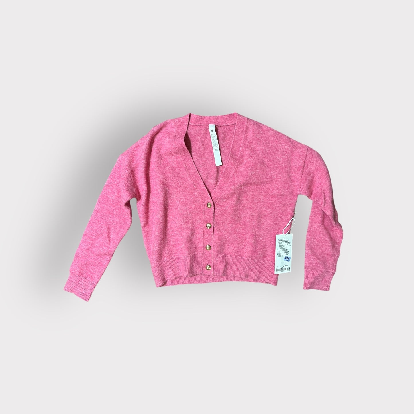 Alpaca Wool Blend Cardigan Sweater Heathered Chroma Pink