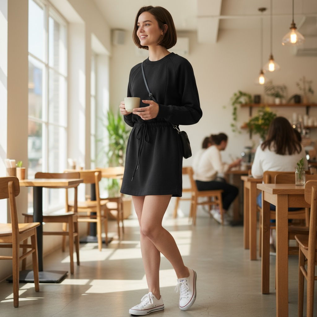 Scuba Cinch Waist Mini Dress Black