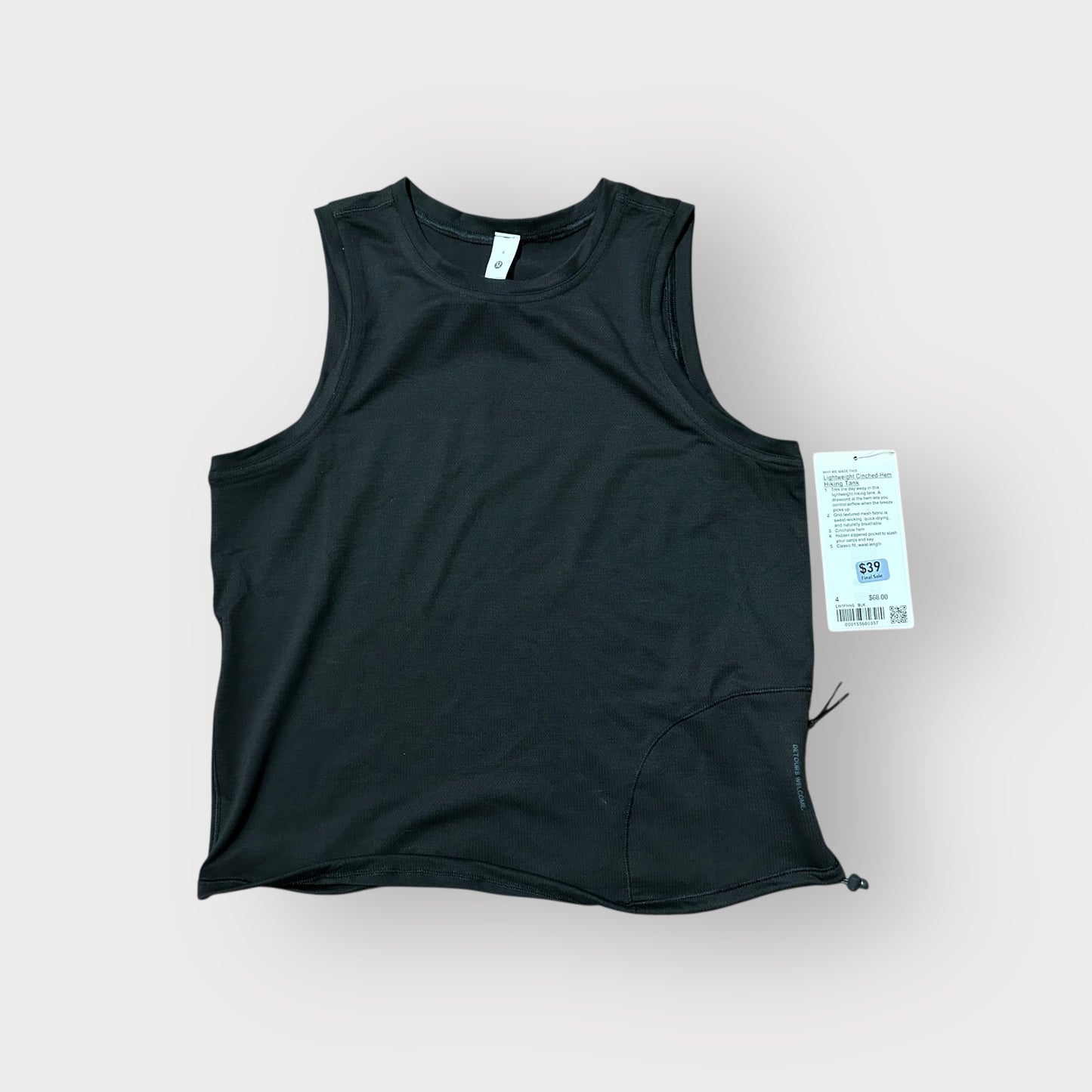 Lightweight Cinched Hem Hiking Tank Black