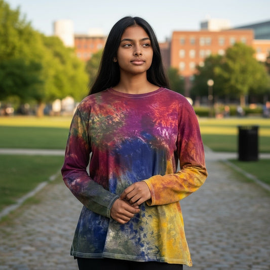 Lululemon Tie Dye Boatneck Long Sleeve Pima Cotton Fall Size 4 (Multicolor Scrunch Dye)