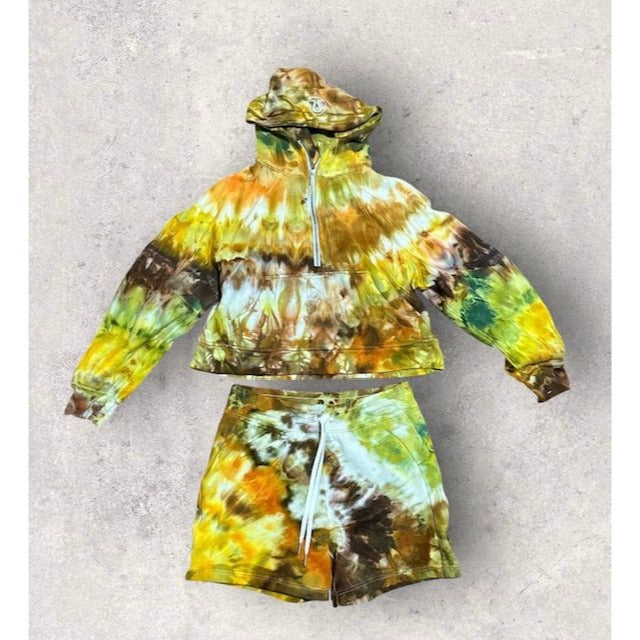 Lululemon Scuba Hoodie M/L Scuba Shorts Sz 10 Set Tie Dye OOAK Fall Autumn