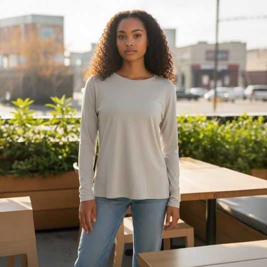 Relaxed Fit Boatneck Long Sleeve Bone