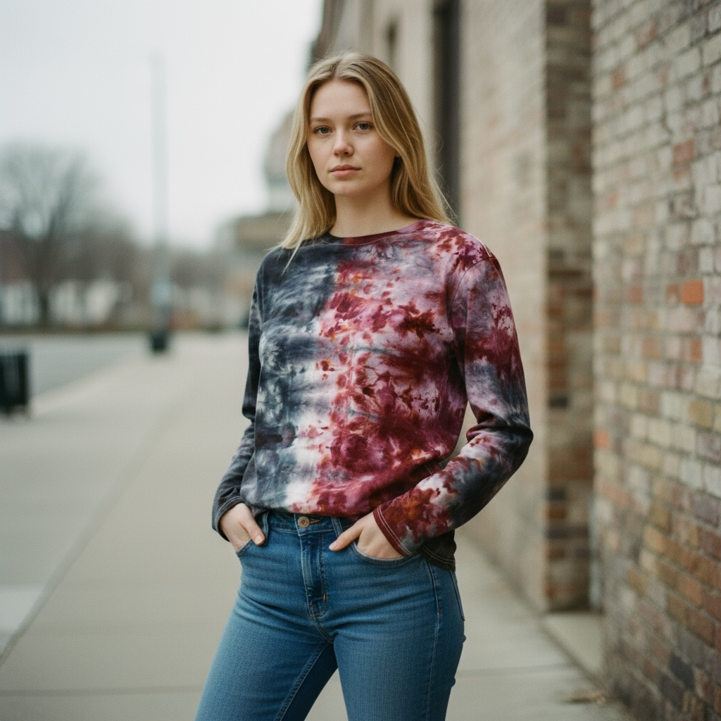 Tie Dye Lululemon Relaxed Boatneck Long Sleeve Size 4 Blue Red OOAK