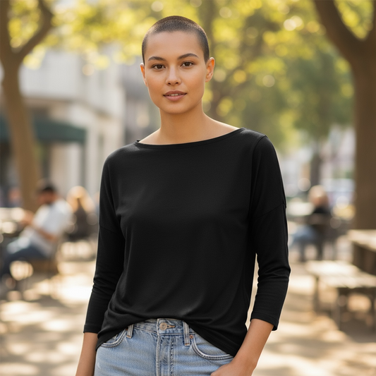 Relaxed Fit Boatneck Long Sleeve Black