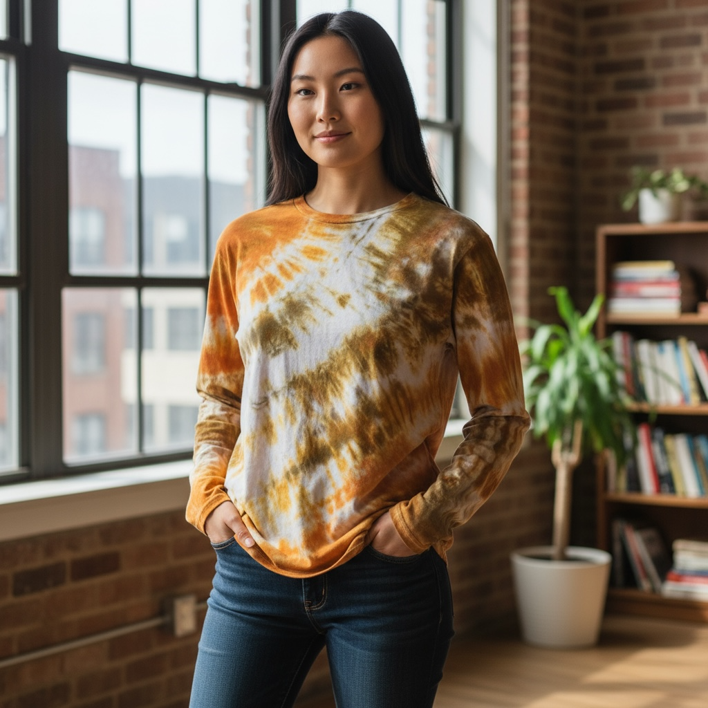 Lululemon Tie Dye Boatneck Long Sleeve Size 4 Pima Cotton Fall Orange Brown