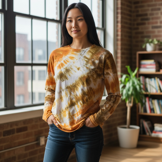 Lululemon Tie Dye Boatneck Long Sleeve Size 4 Pima Cotton Fall Orange Brown