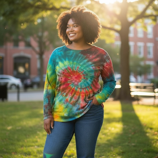 Lululemon Hand-Dyed Tie Dye Relaxed Boatneck Long Sleeve Spiral Shirt Multicolor NWT Cotton Unisex Size 4