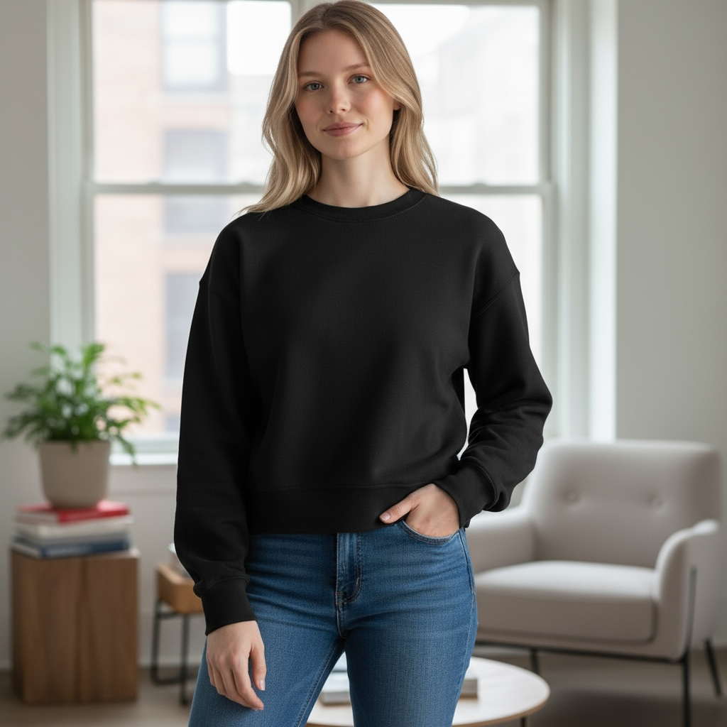Perfectly Oversized Cropped Crewneck Black