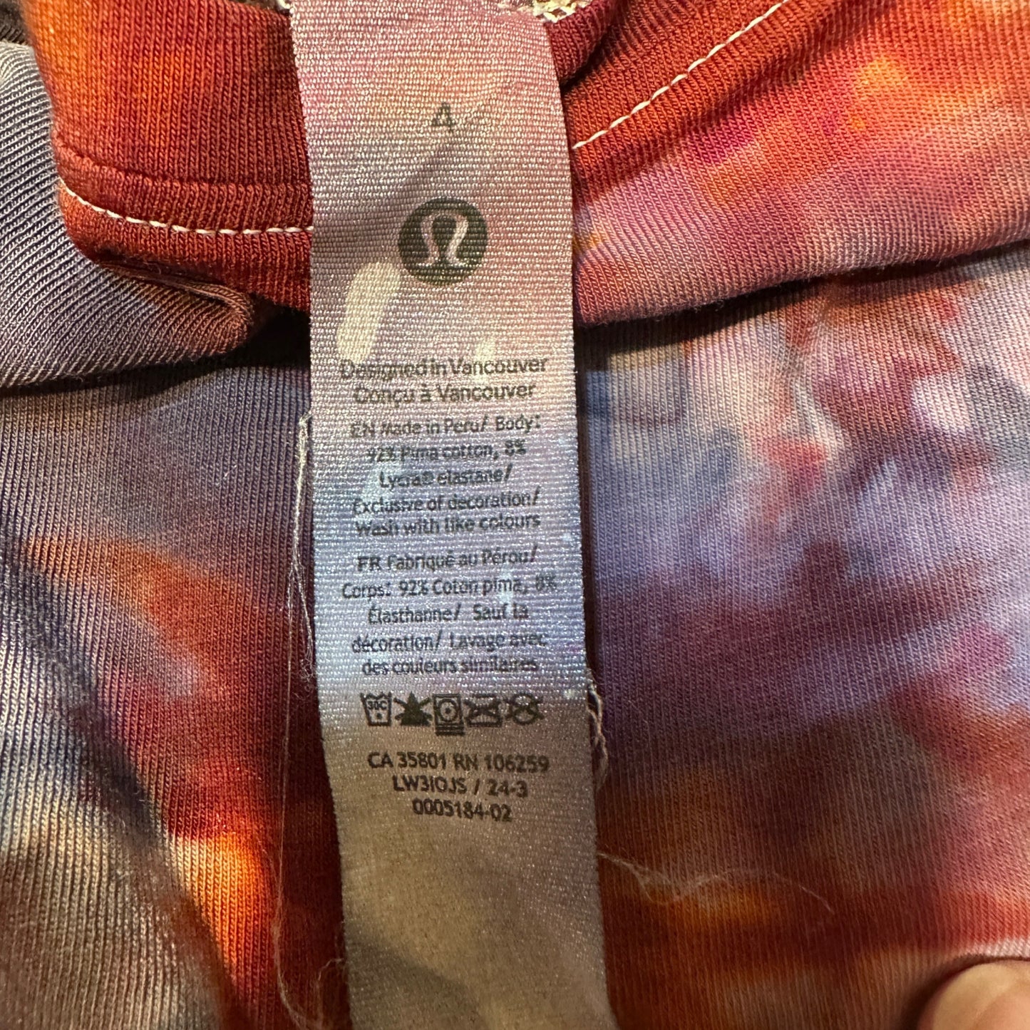 Tie Dye Lululemon Relaxed Boatneck Long Sleeve Size 4 Blue Red OOAK