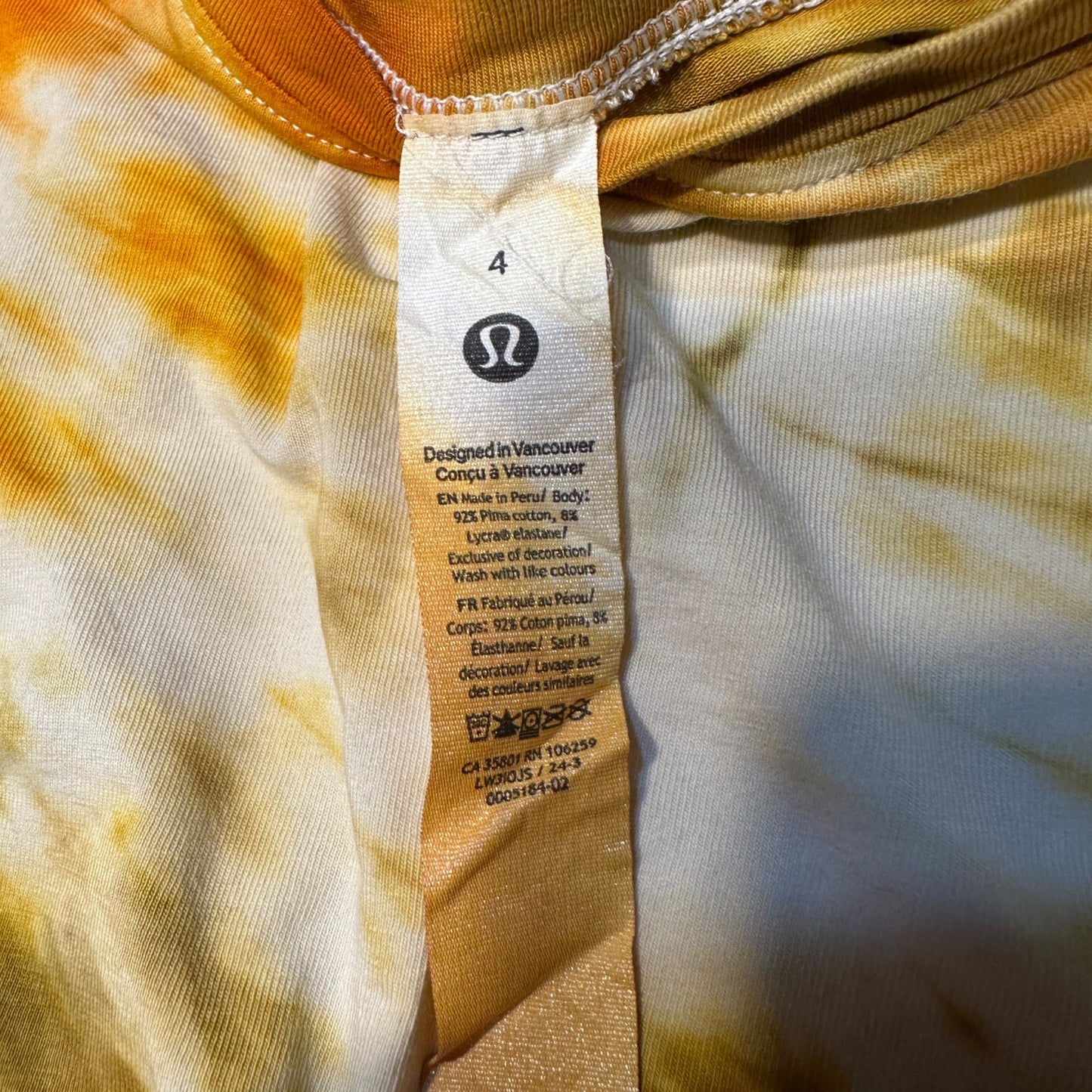 Lululemon Tie Dye Boatneck Long Sleeve Size 4 Pima Cotton Fall Orange Brown